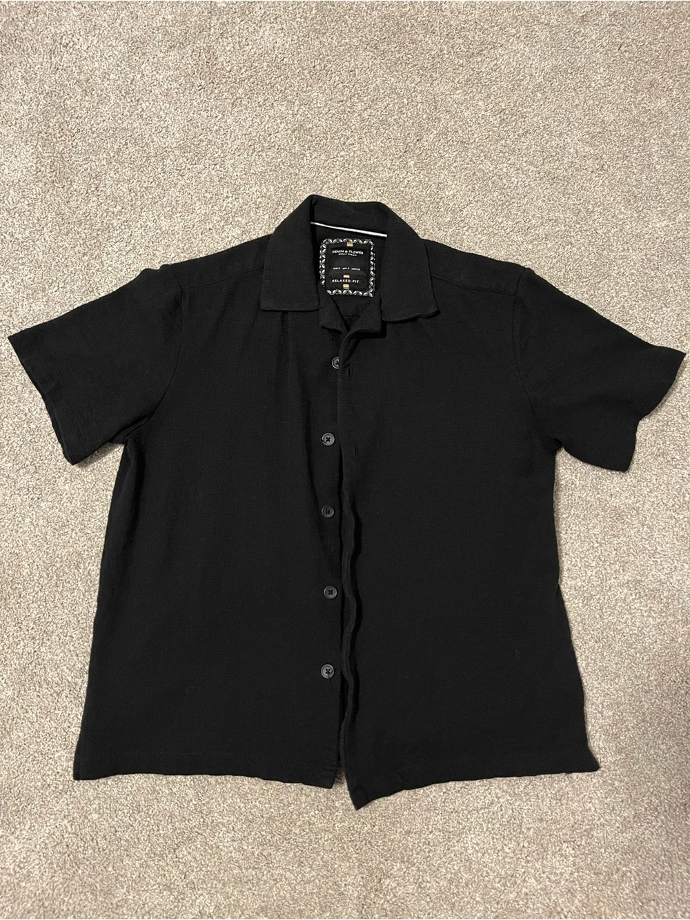 Denim & Flower Black Short-Sleeve Button-Down Shirt